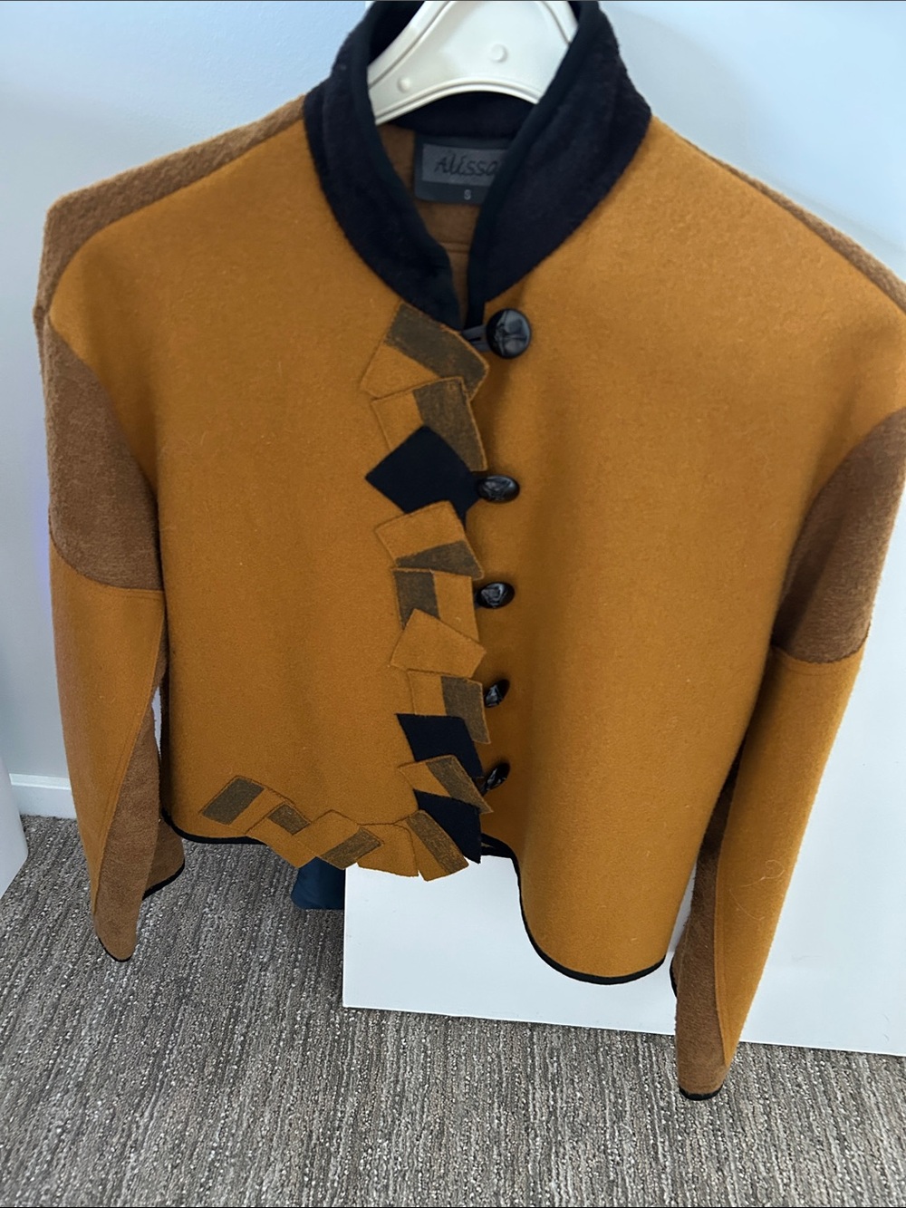 Alessi Mustard and Black Wool Blend Decorative Button Jacket